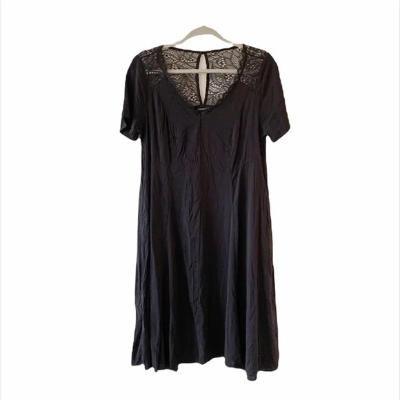 Torrid Black Trapeze Dress Short Sleeve Lace Detail Large New Torrid‎ Size 0 - Picture 1 of 11